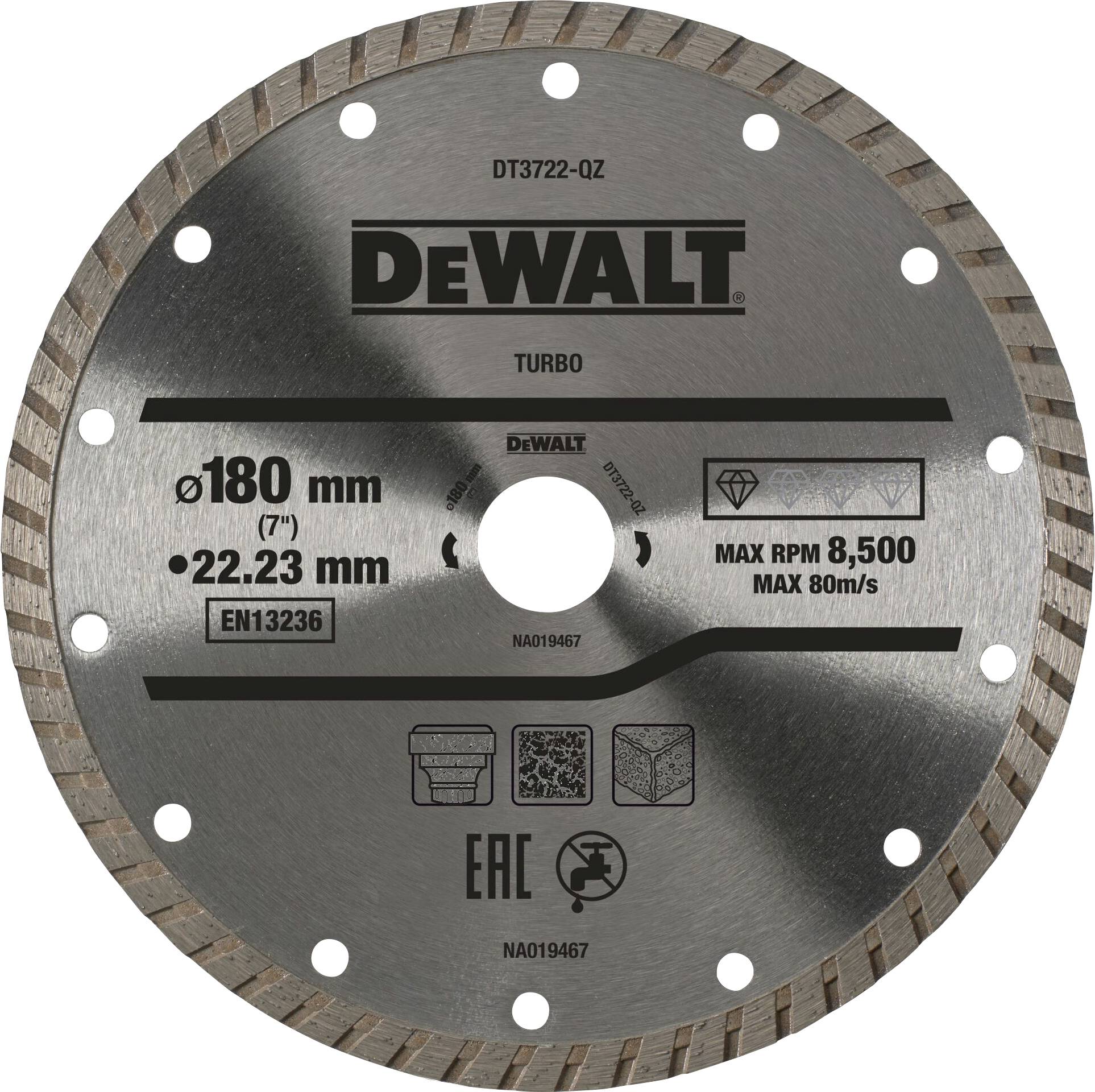 DEWALT DT3722-QZ Gyémánt bevonatú vágótárcsa Ø 180 mm Furat átmérő 22.2 mm Gyémánt 1 db