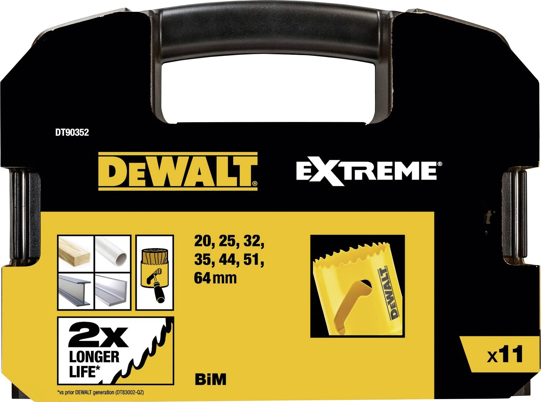 DEWALT DT90352-QZ Lyukfűrész készlet 16 mm, 20 mm, 25 mm, 32 mm, 40 mm, 51 mm, 64 mm 11 db