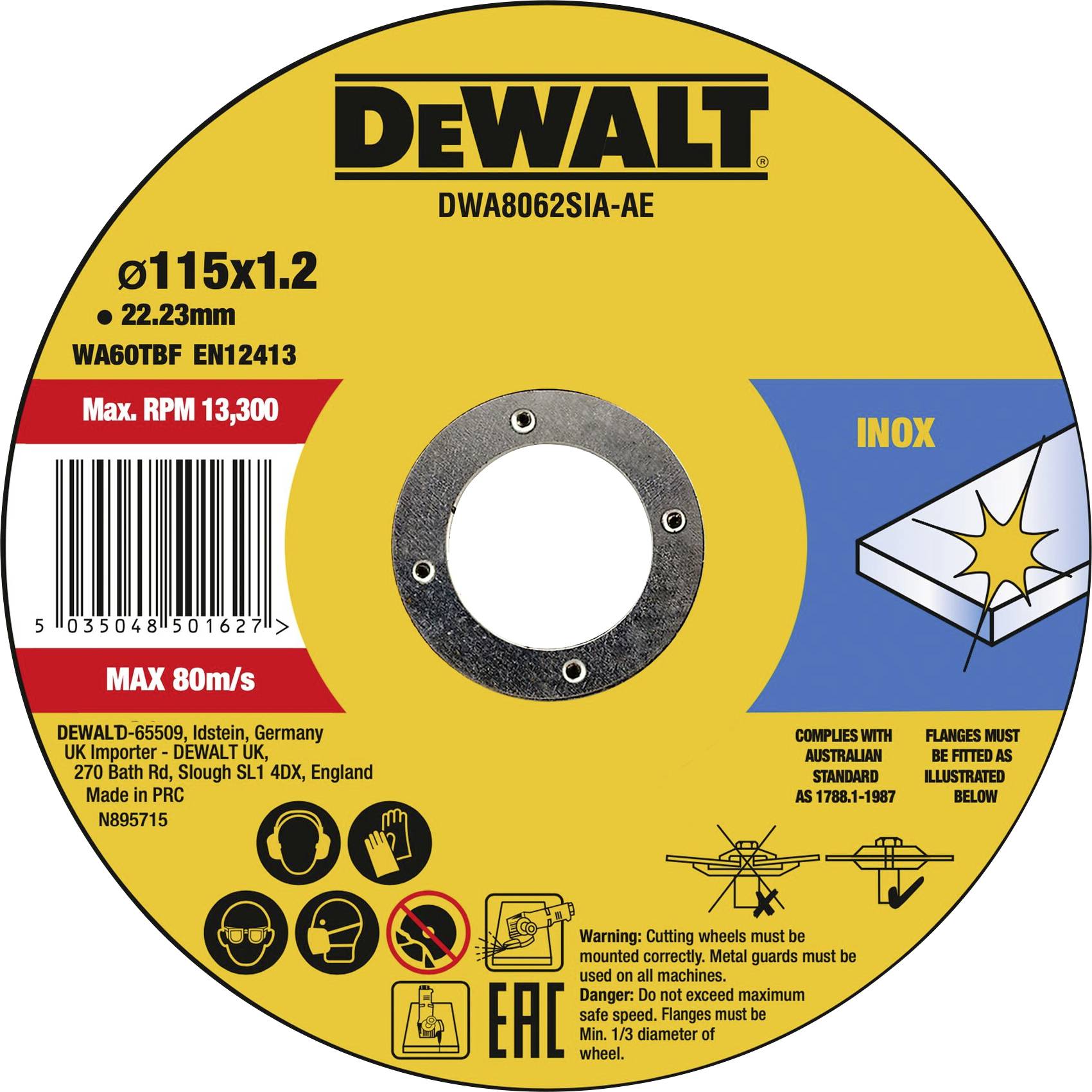 DEWALT DWA8062SIA-AE DWA8062SIA-AE Vágótárcsa 115 mm 1 db Fém, Nemesacél, Vas