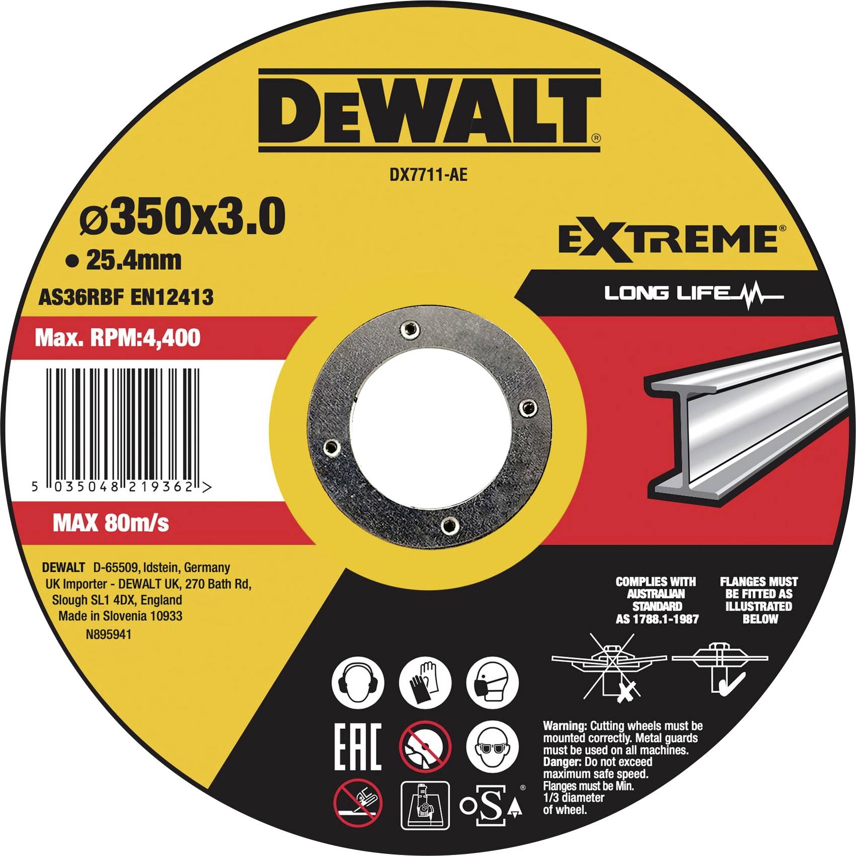 DEWALT DX7711-AE Vágótárcsa 350 mm 1 db Fém, Nemesacél, Vas