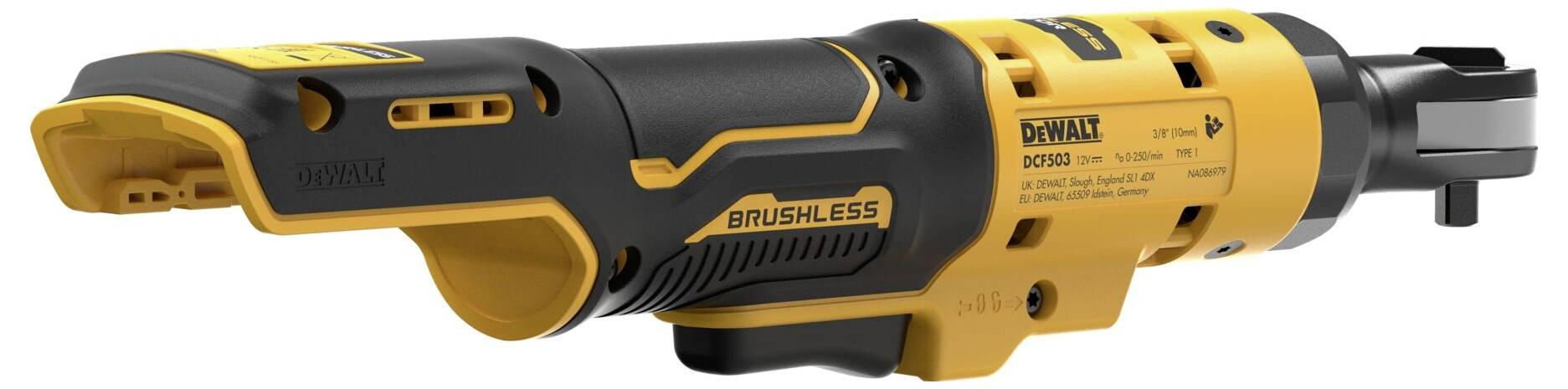 DeWalt akkumulátoros fémvágó fekete és sárga színben. Ergonomikus kialakítás, kefe nélküli motorral, precíziós vágásra tervezve.