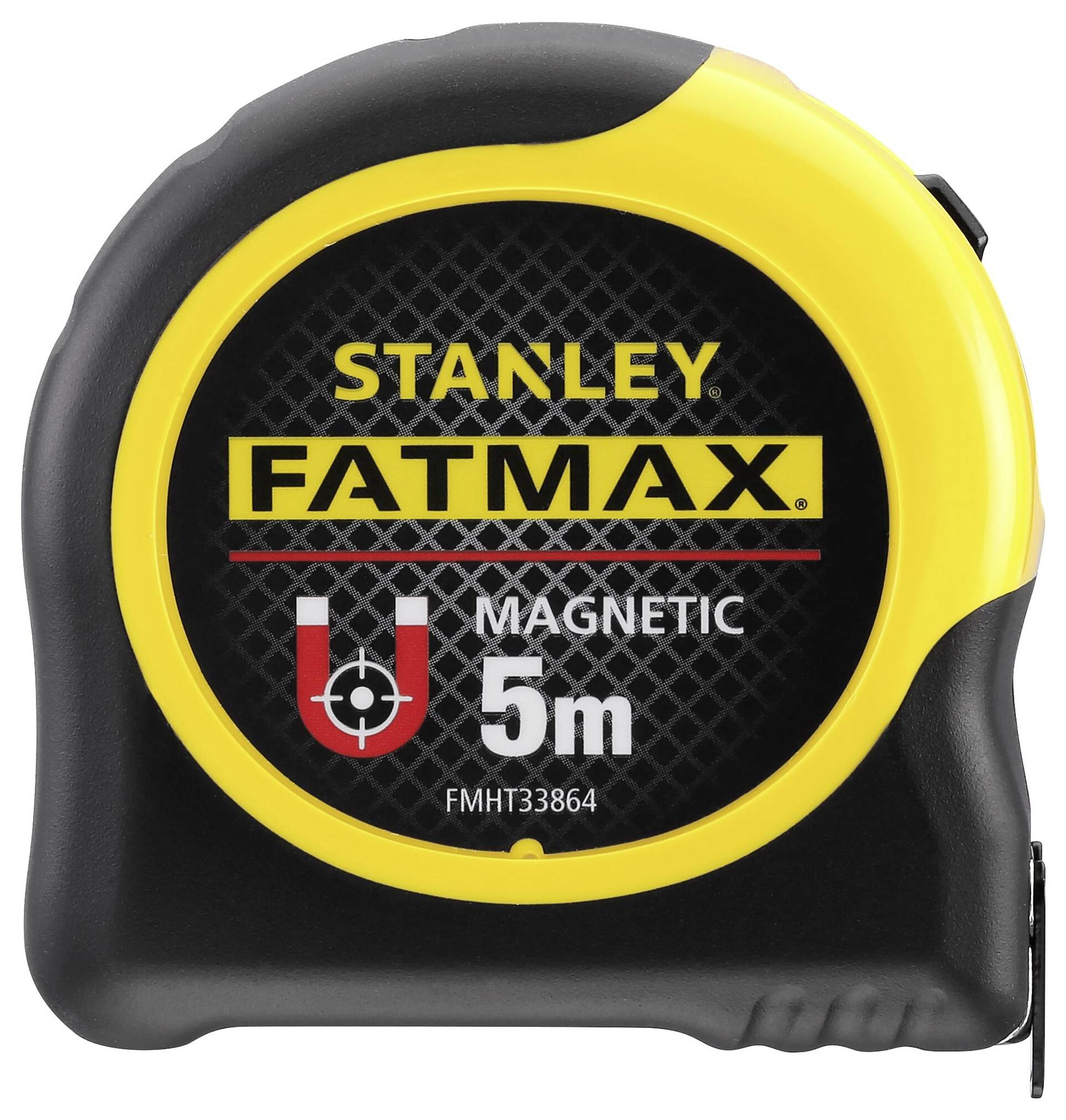 Fekete-sárga mérőszalag "Stanley FATMAX Mágneses 5m" felirattal.