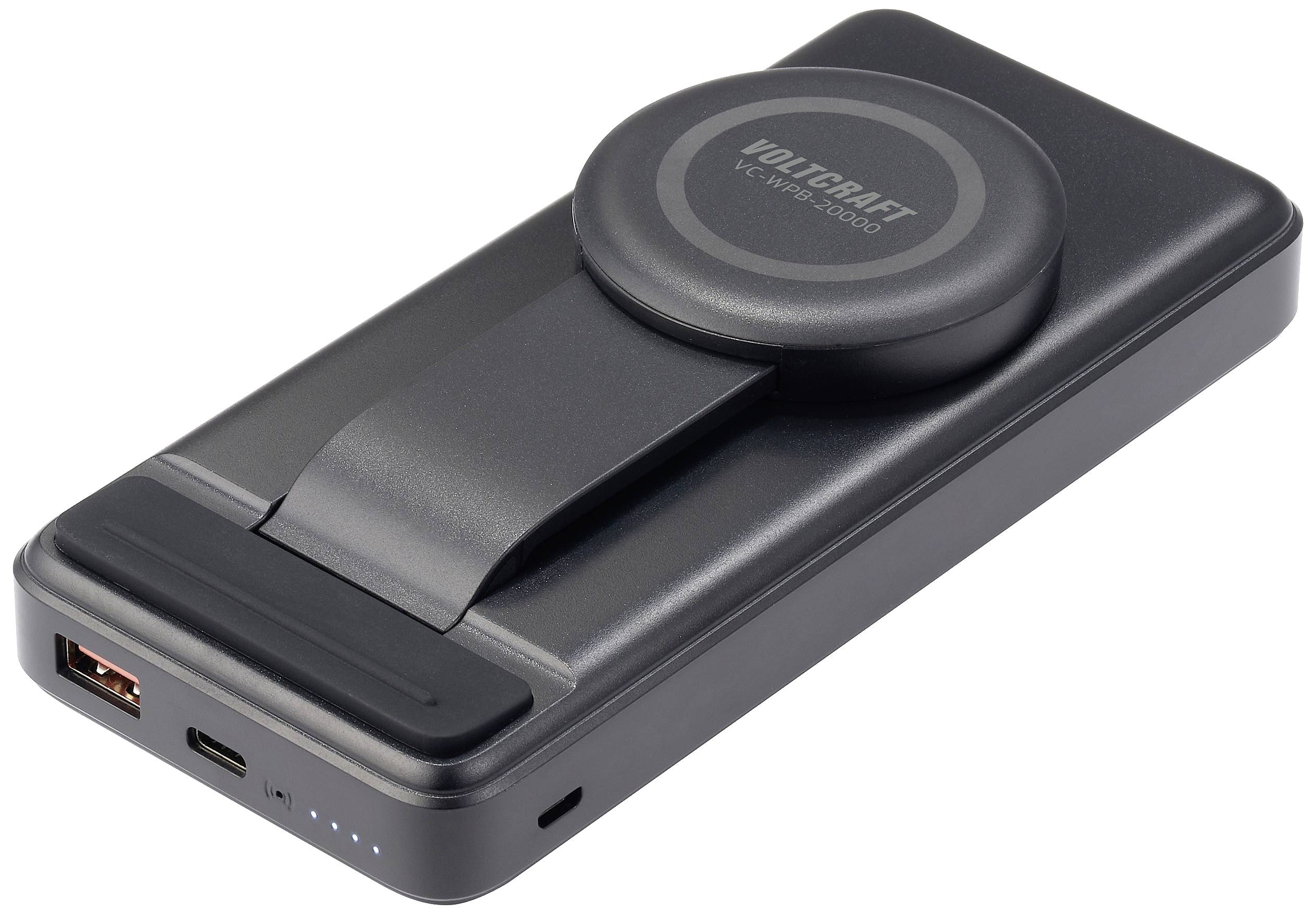 Indukciós powerbank 20000 mAh Qi, Power Delivery, lítiumion, fekete, állapotjelző, VOLTCRAFT VC-WPB-20000