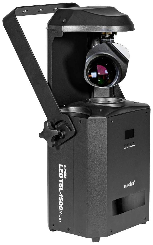 'Eurolite LED TSL-1500 Scan' mozgófejes fényprojektáló kompakt kialakítással, alkalmas színpadi világításhoz.