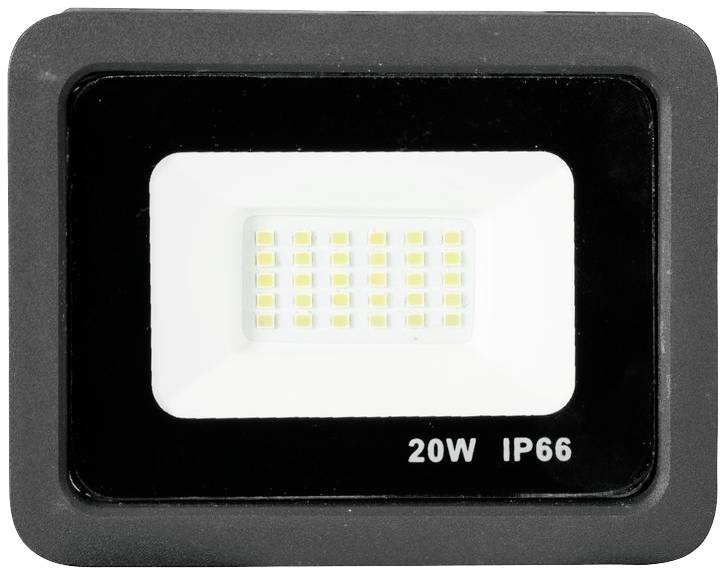 20W-os LED-reflektor, IP66 védelemmel, téglalap alakú kialakítással. Alkalmas robusztus kültéri felhasználásra.
