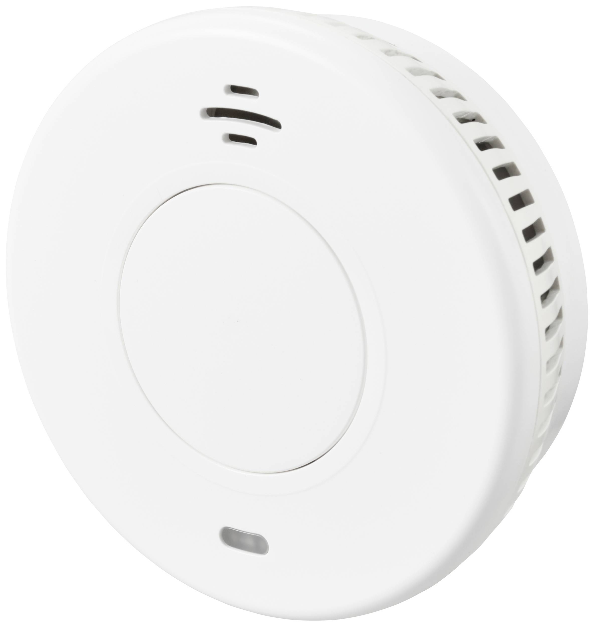 Egy fehér füstérzékelő szellőzőnyílásokkal, amely füst észlelésére és a beltéri biztonság növelésére szolgál.