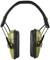 Zöld fülvédő fejhallgató fekete szárral, alkalmas zajcsökkentésre hangos környezetben.