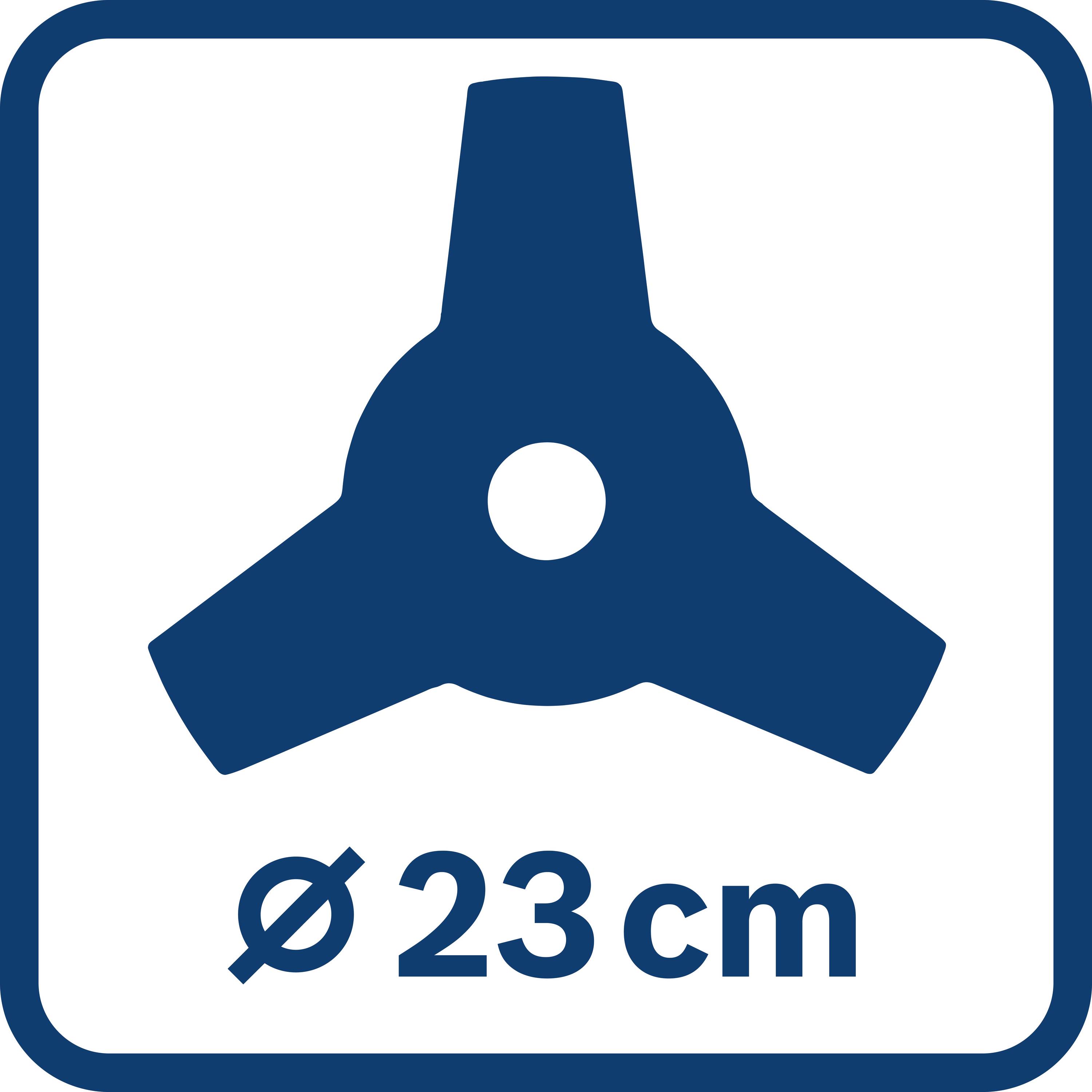 'Egy 23 cm átmérőjű, háromélű fémpenge képe.'