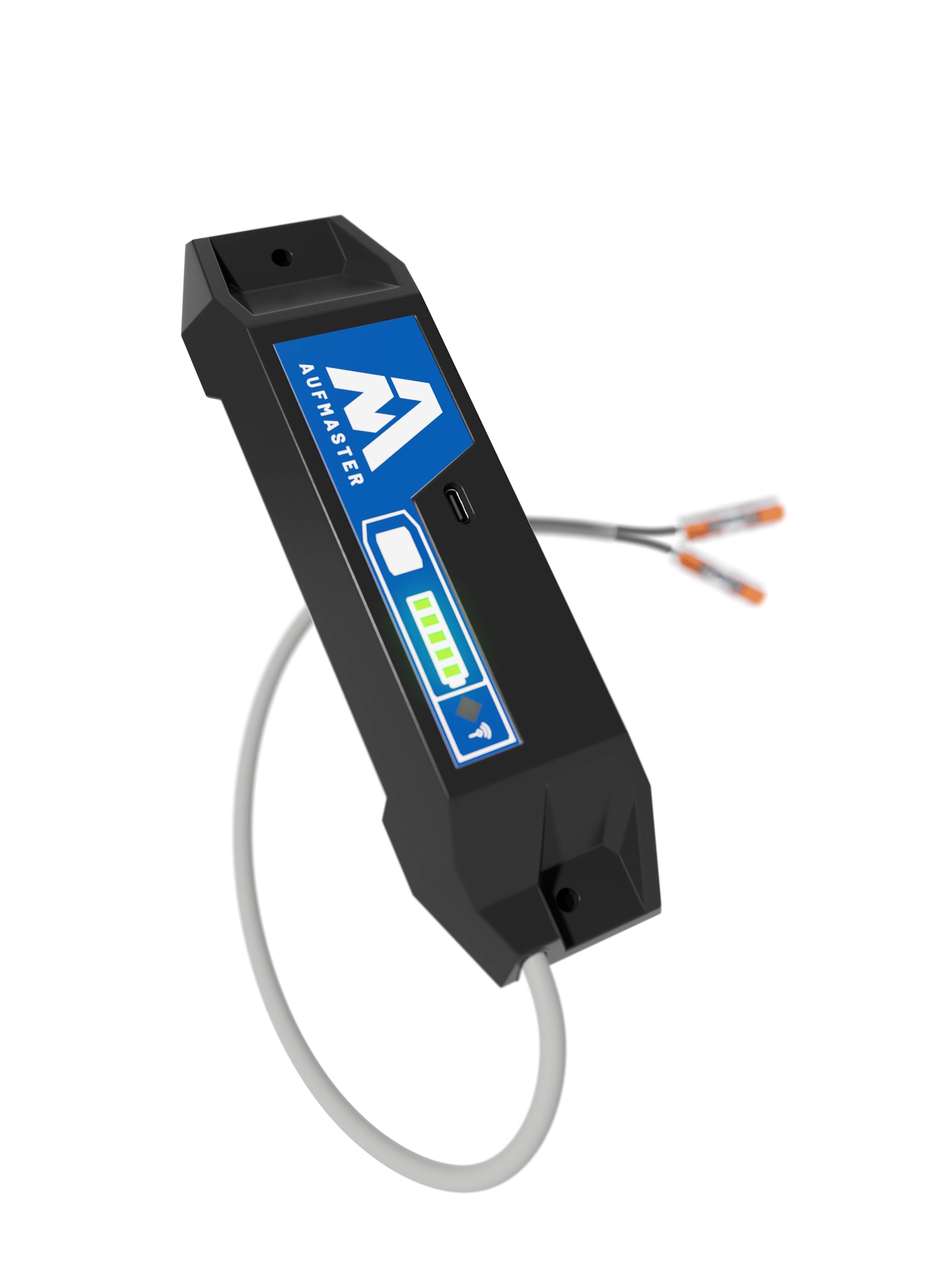 Egy fekete elektronikus készülék kék és zöld kijelzőkkel, kábellel csatlakoztatva. Úgy tűnik, hogy egy műszaki mérőeszközről van szó.