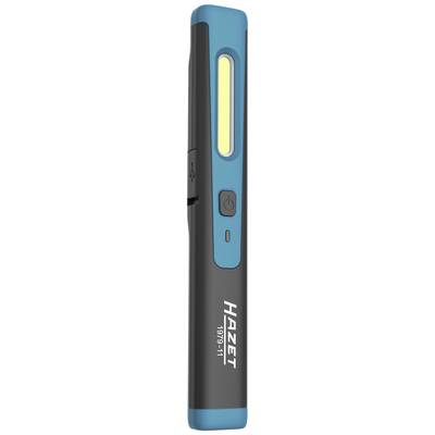 Fekete és kék Hazet zseblámpa USB-csatlakozóval és nagy fényterű kivitel. Rendelkezik be- és kikapcsoló gombbal.