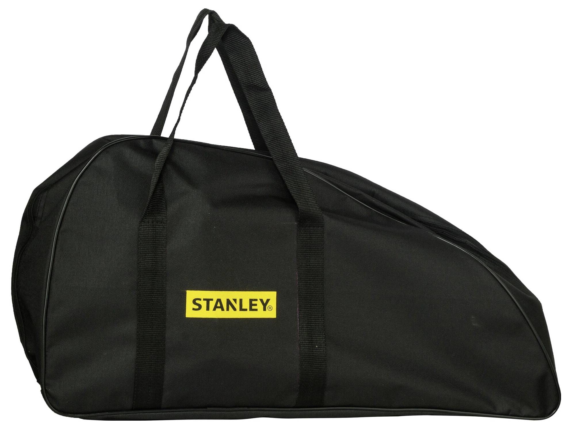 Fekete szerszámtáska sárga 'STANLEY' logóval az elején. Erős fogófogantyúkkal ellátva, alkalmas szerszámok tárolására.
