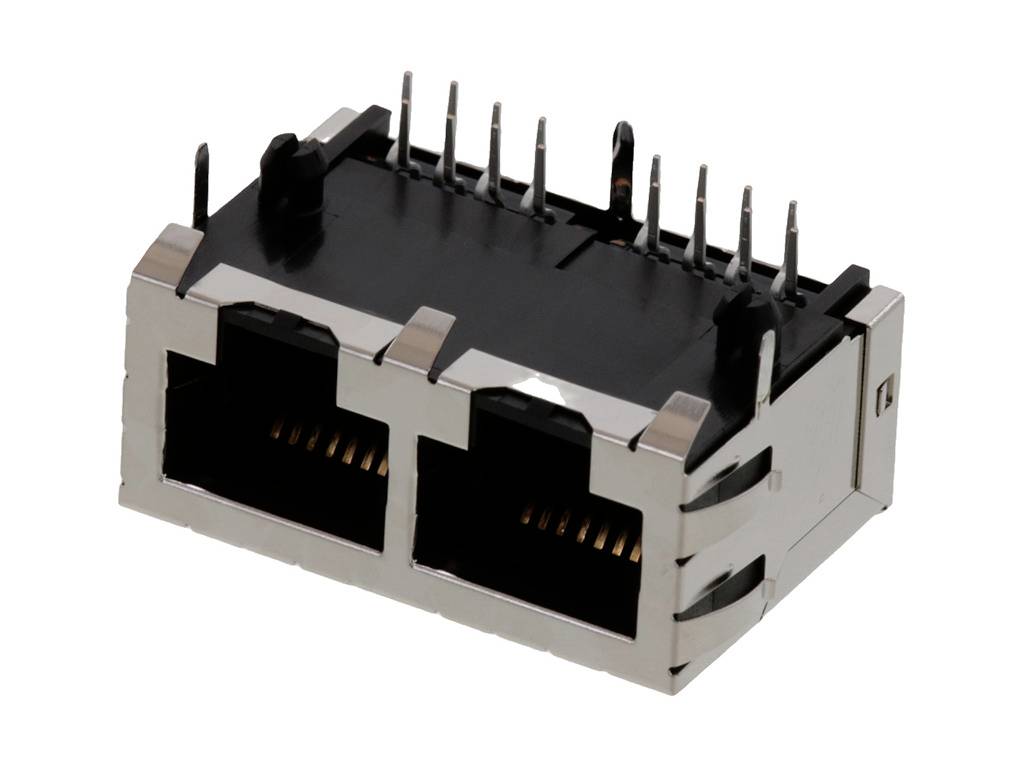 Egy dupla Ethernet-csatlakozó, amelynek érintkezői felülről láthatók a panel szerelésére. Adattovábbításra használják hálózatokban.