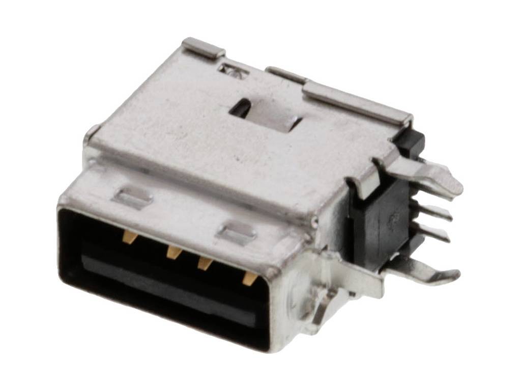 Egy fémből készült USB-csatlakozó négy látható érintkezővel, oldalsó rögzítőfülekkel. Eszközök csatlakoztatására használják.