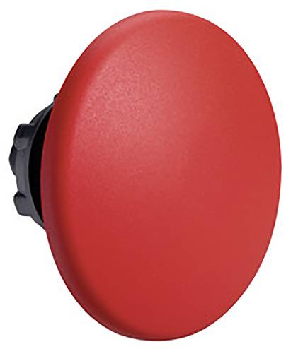 Egy nagy, kerek, piros gomb fekete háttéren.