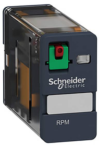 Fekete-szürke elektromos készülék piros gombbal az elején, rajta a 'Schneider Electric' felirat és az 'RPM' jelölés.
