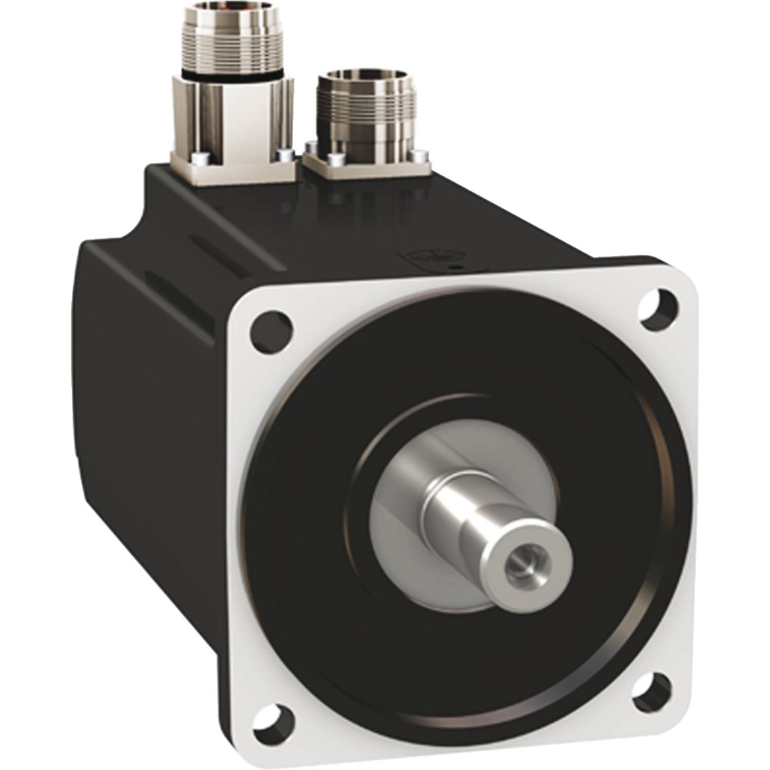 Egy fekete elektromos motor ezüst tengellyel, két kábel csatlakozóval felül, alkalmas gépészeti felhasználásokra.