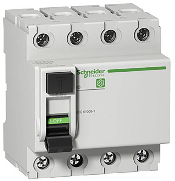 Egy Schneider Electric gyártmányú hárompólusú védőkapcsoló zöld 'BE/KI' kapcsolókarral. Alkalmas elektromos áramkörök vezérlésére.