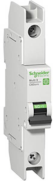Schneider Electric teljesítménymegszakító zöld kapcsolóval és fehér házzal. Modell felirata: 'Multi 9 C60N'.