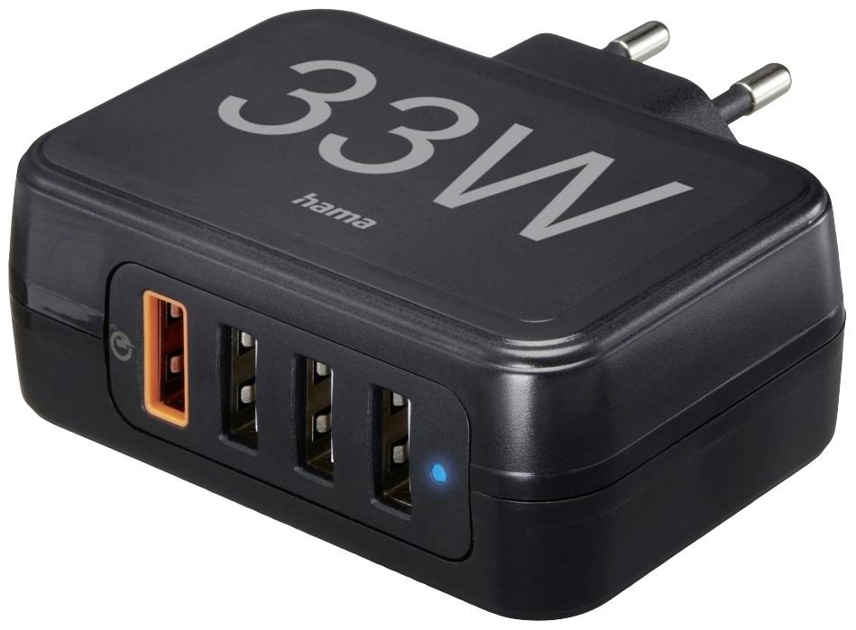 Hama USB-s töltőkészülék 33.00 W 4 x USB-A Power Delivery 3.0, Quick Charge 3.0, QC 4+ Fekete Beltér