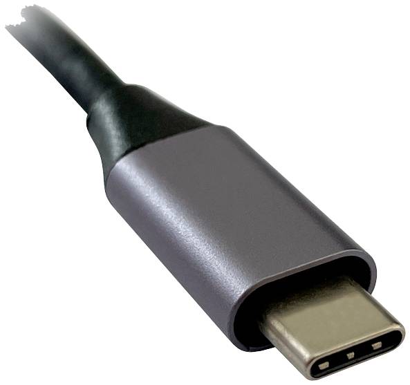 Egy fekete borítású USB-C kábel csatlakozó, elektronikus eszközök töltésére és adatátvitelére alkalmas.