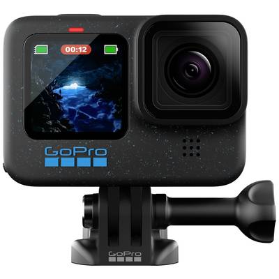 GoPro kamera kijelzővel, amely egy sötét barlangban készült felvételt mutat. Széles látószögű objektív; alkalmas szabadtéri kalandokhoz.