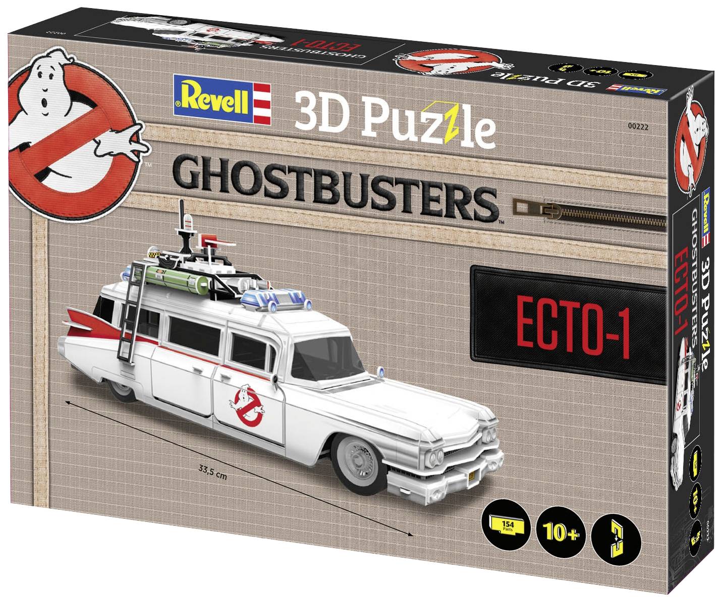 A Revell 3D puzzle doboza az ECTO-1-et mutatja a 'Szellemirtók' filmből. 10 éves kor felett ajánlott, elkészítési ideje 1-2 óra.