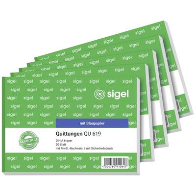 Sigel 619Q5 Nyugtatömb DIN A6 fekvő Lapok száma: 50 5 db
