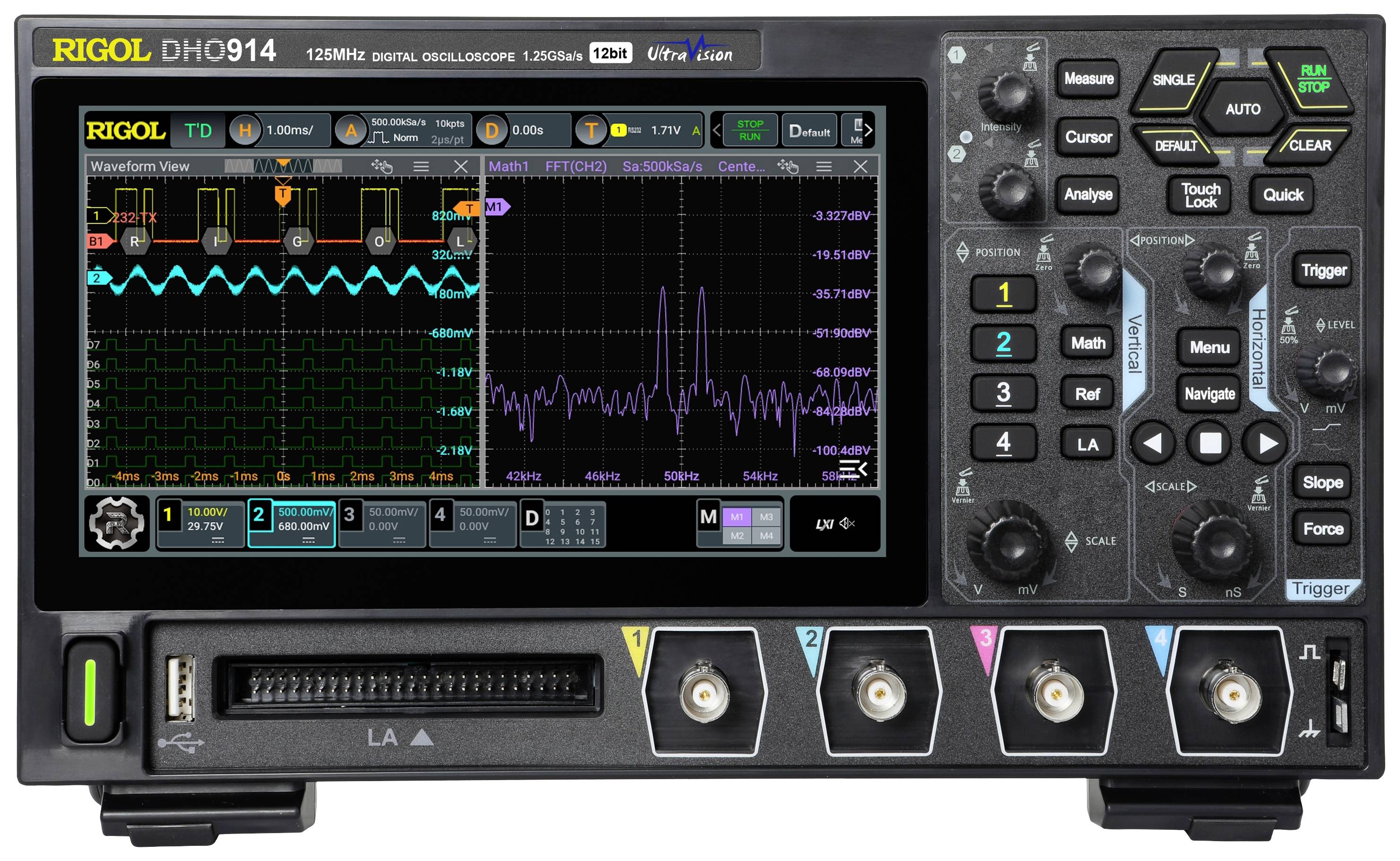 Rigol DHO914 Digitális oszcilloszkóp 125 MHz 1.25 GSa/mp 50 Mpts 12 bit 1 db