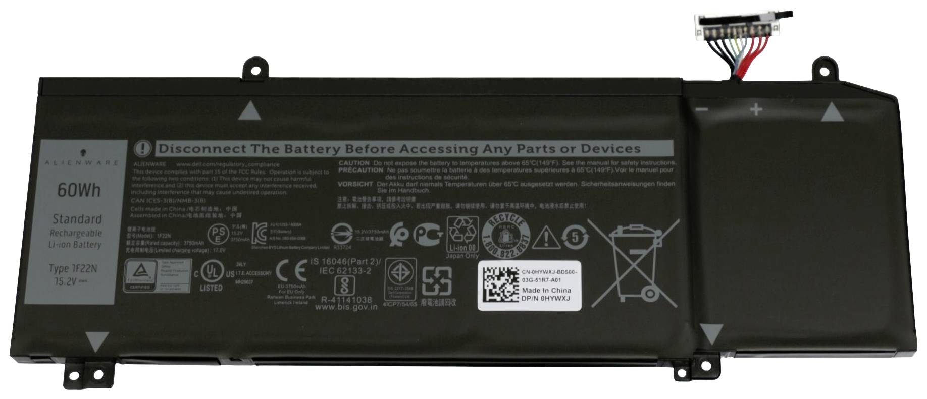 Dell Notebook akku 1F22N 15.2 V 3750 mAh Dell