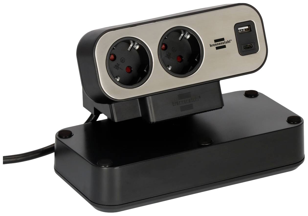 Brennenstuhl 1153580210 Presa di corrente 9 scomparti Nero, Argento Schuko