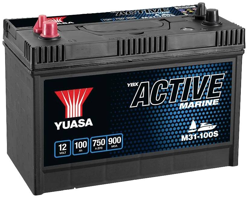 'Yuasa Active Marine-akkumulátor M31-100S, 12 Volt, 100 Ah, 750 A, 900 MCA, hajókhoz.'
