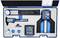 Mérőeszköz-készlet egy bőröndben, amely digitális tolómérőt, szögmérőt, vonalzót, vízmértéket és egyéb mérőeszközöket tartalmaz.