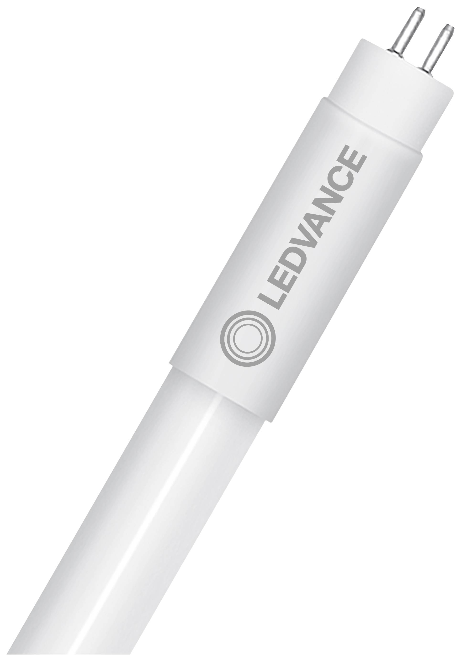 LED-cső LEDVANCE logóval, két csatlakozó pin látható az egyik végén, világítási célokra tervezve.