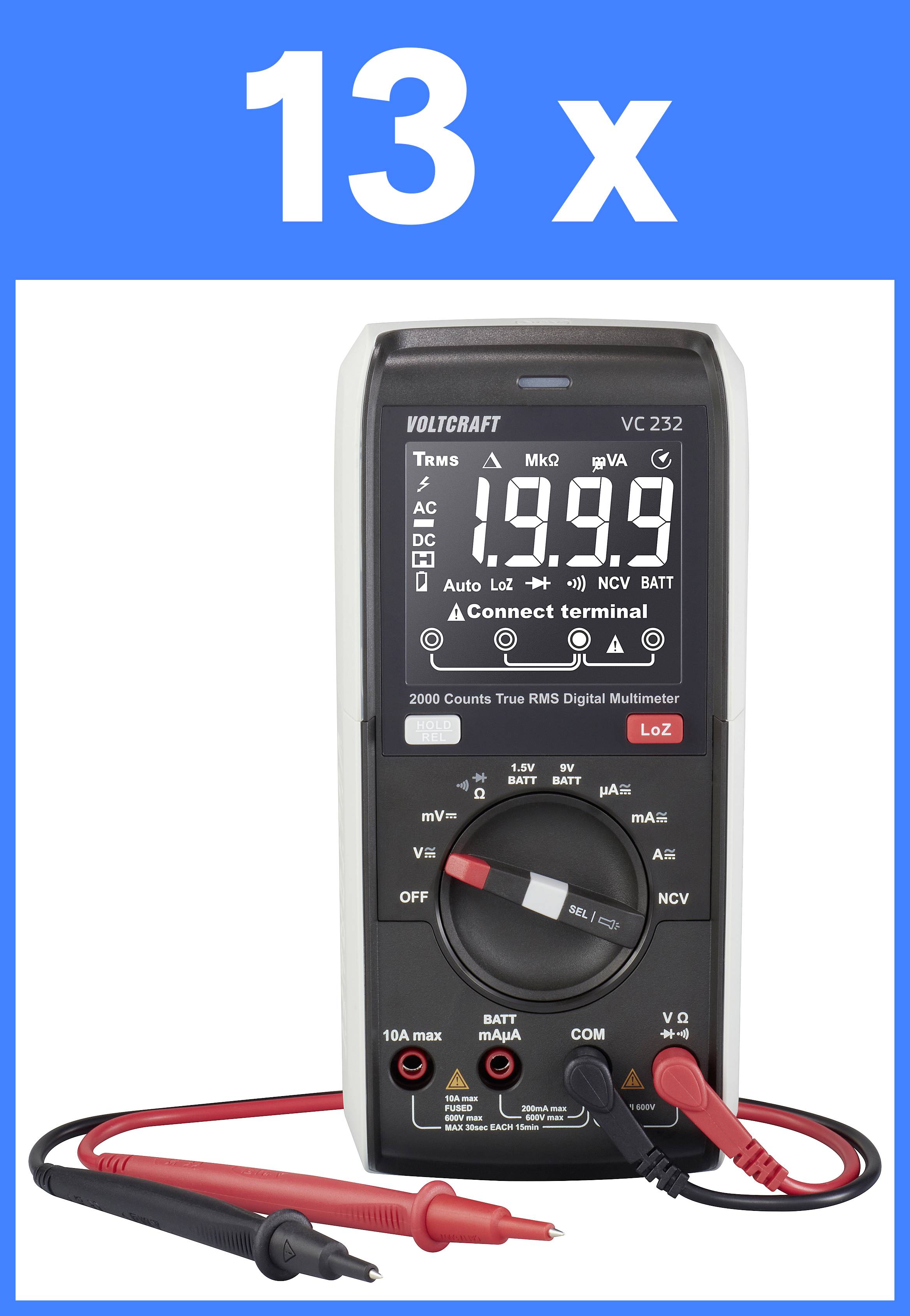 VOLTCRAFT VC232 Kézi multiméter digitális LoZ CAT III 600 V Kijelző (digitek): 2000