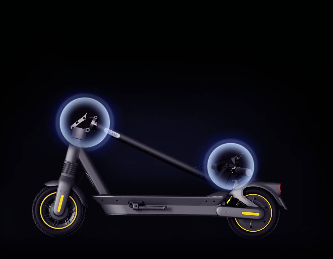 Biztonsági és rugózási komponensekkel ellátott elektromos roller.