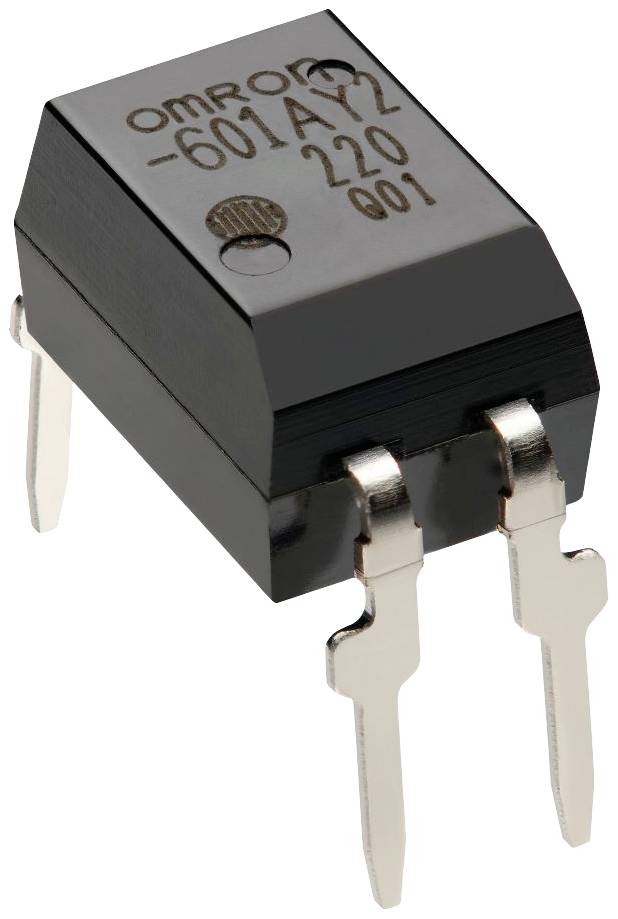 Egy fekete dugaszolható relé két fémcsatlakozóval, amelyen az 'OMRON' felirat és a modellszám látható. Fő alkalmazási terület: elektromos áramkörök.