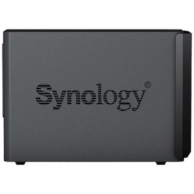Egy fekete Synology NAS-ház, amelynek közepén a Synology logó látható.
