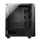Egy üres, fekete PC-ház átlátszó oldalsó panellel, készen a komponensek telepítésére.