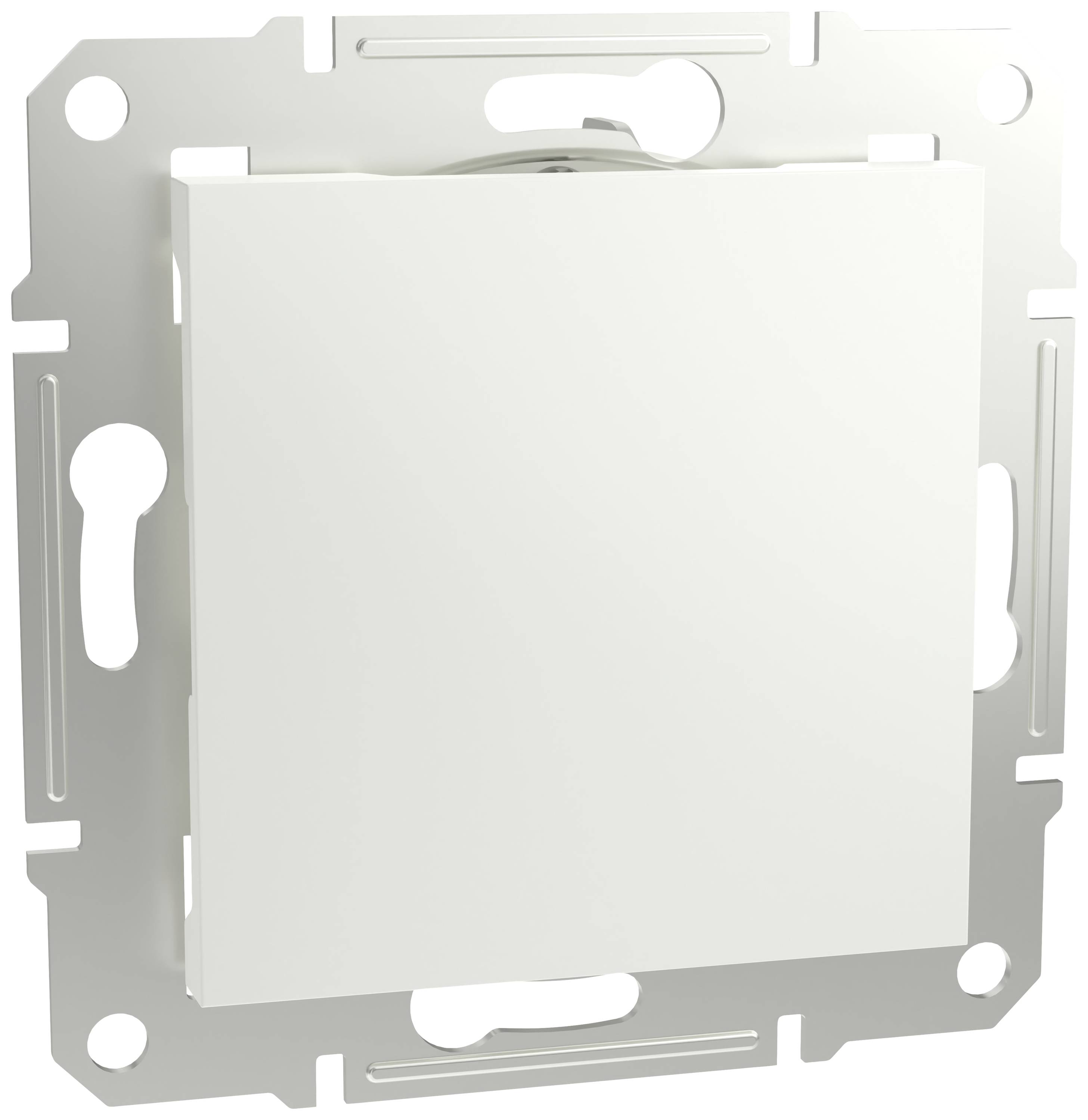 Ezüst keretű fénykapcsoló, négyzet alakú, egyszerű, modern stílusú.