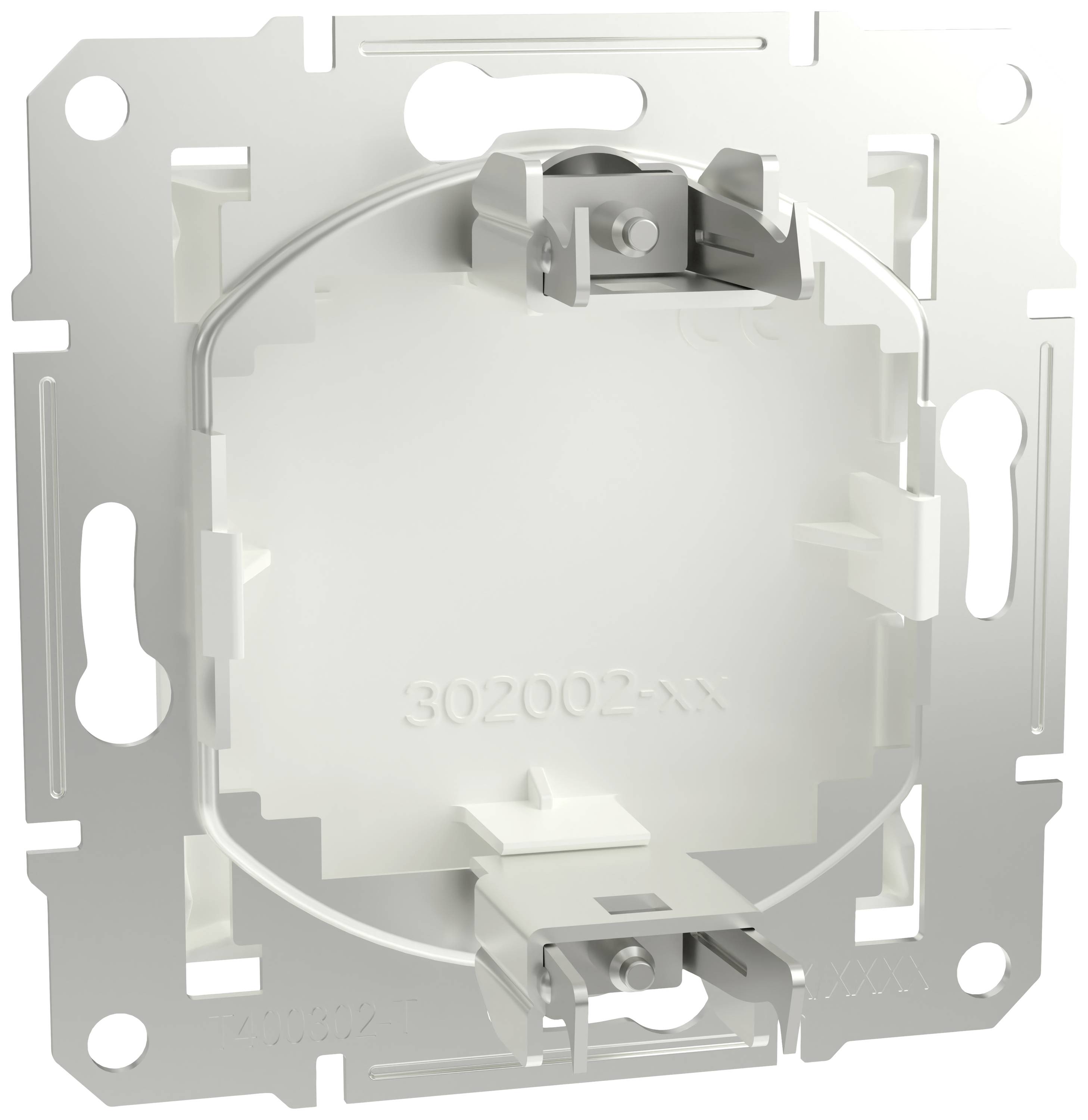 Ezüstös, négyzet alakú fémtartó központi nyílással és feliratozott számmal. Több rögzítési ponttal rendelkezik.