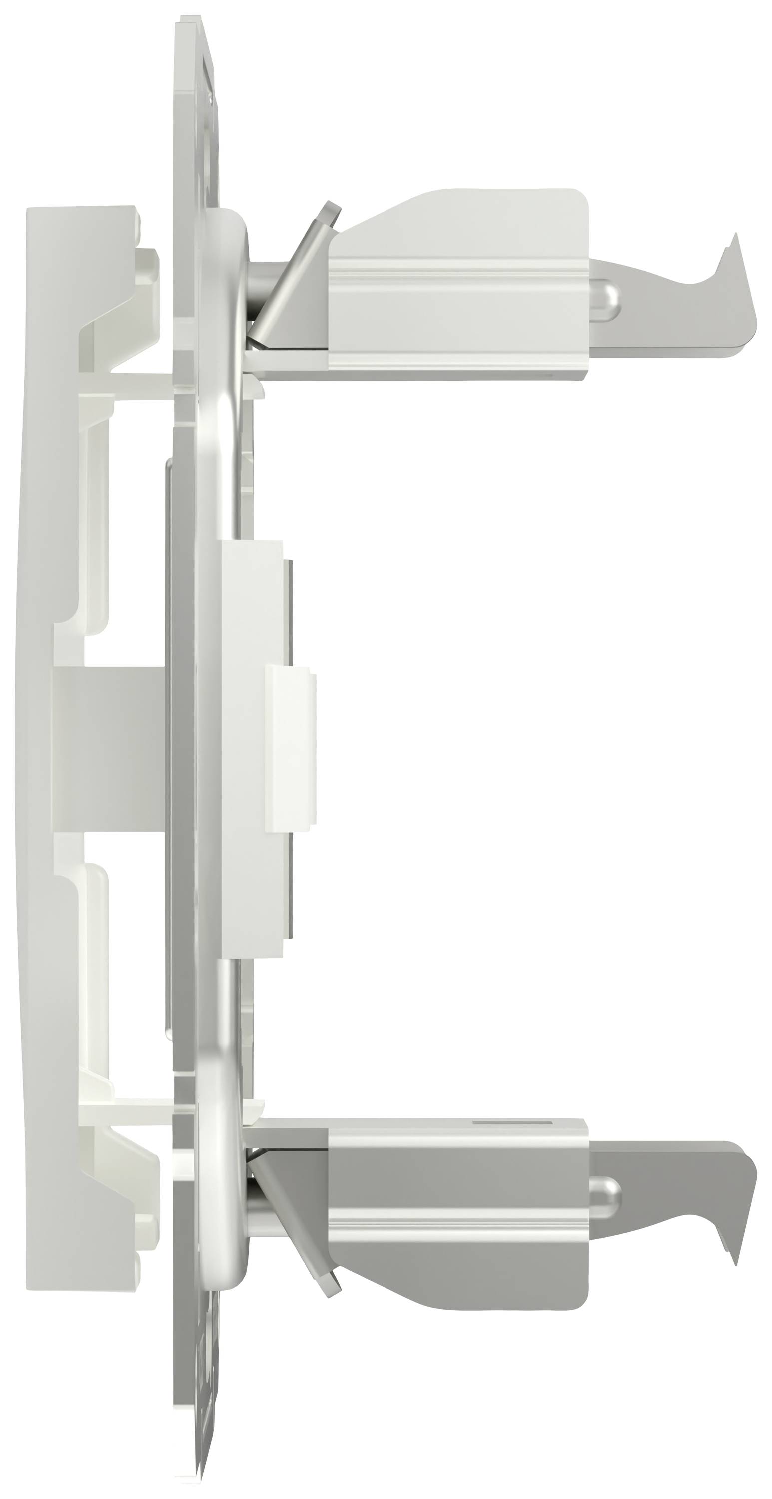 Egy elektromos kapcsoló oldalnézete szerelőkapcsokkal és lapos profillal.