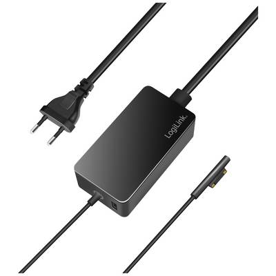 Fekete hálózati tápegység 'LogiLink' EU-csatlakozóval és téglalap alakú csatlakozóval. Elektronikus eszközökhöz alkalmas.