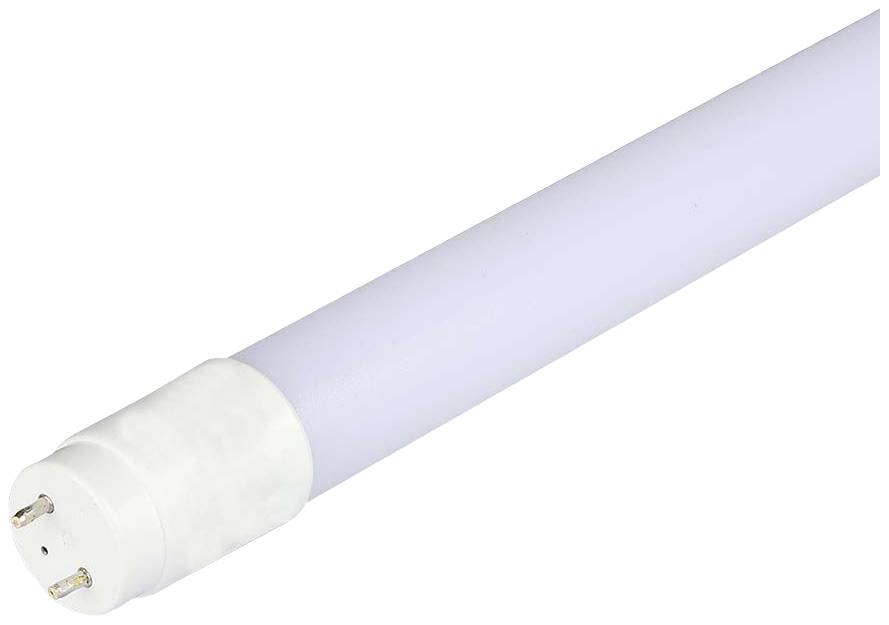 Fehér LED-cső két fémcsatlakozóval az egyik végén, világításra alkalmas.