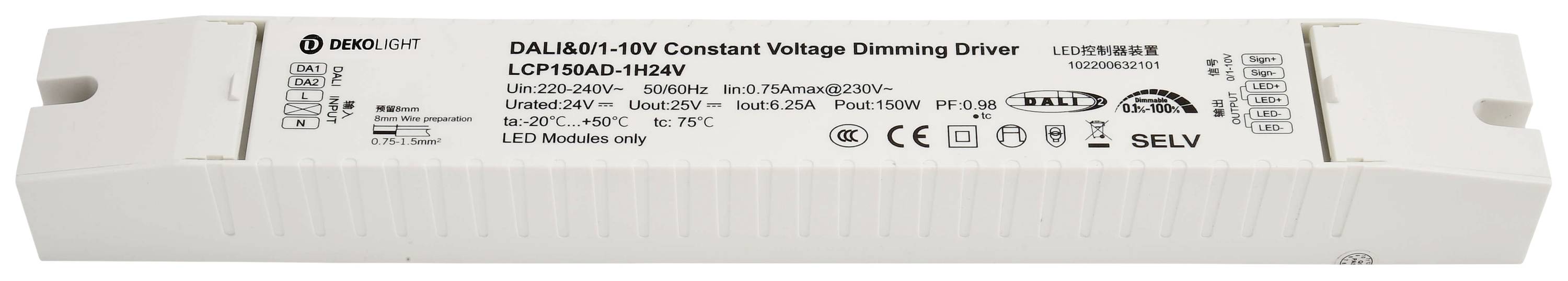 Deko Light BASIC LED transzformátor Állandó feszültségű 150 W 24 V Dali 1 db