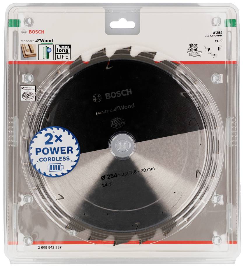 Bosch Accessories Standard for Wood 2608842237 Körfűrészlap 254 x 30 x 1.6 mm Fogak száma (collonként): 24 1 db
