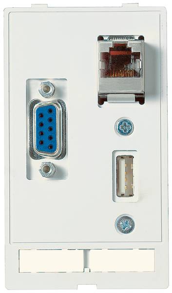 Fali csatlakozópanel VGA-, Ethernet- és USB-portokkal elektronikus eszközök csatlakoztatásához.