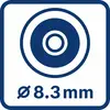 A Ø 8,3 mm átmérő-szimbólum egy kerek tárgy méretét vagy méretezését jelöli.