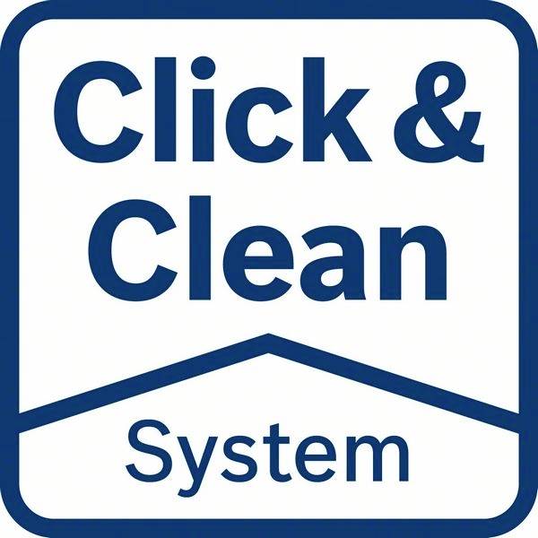 'Click & Clean System' - Logó fehér háttérrel és kék betűkkel.