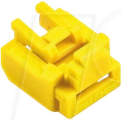 Egy sárga műanyag alkatrész geometriai formákkal és csatlakozókkal, amely valószínűleg egy nagyobb műszaki eszköz része.