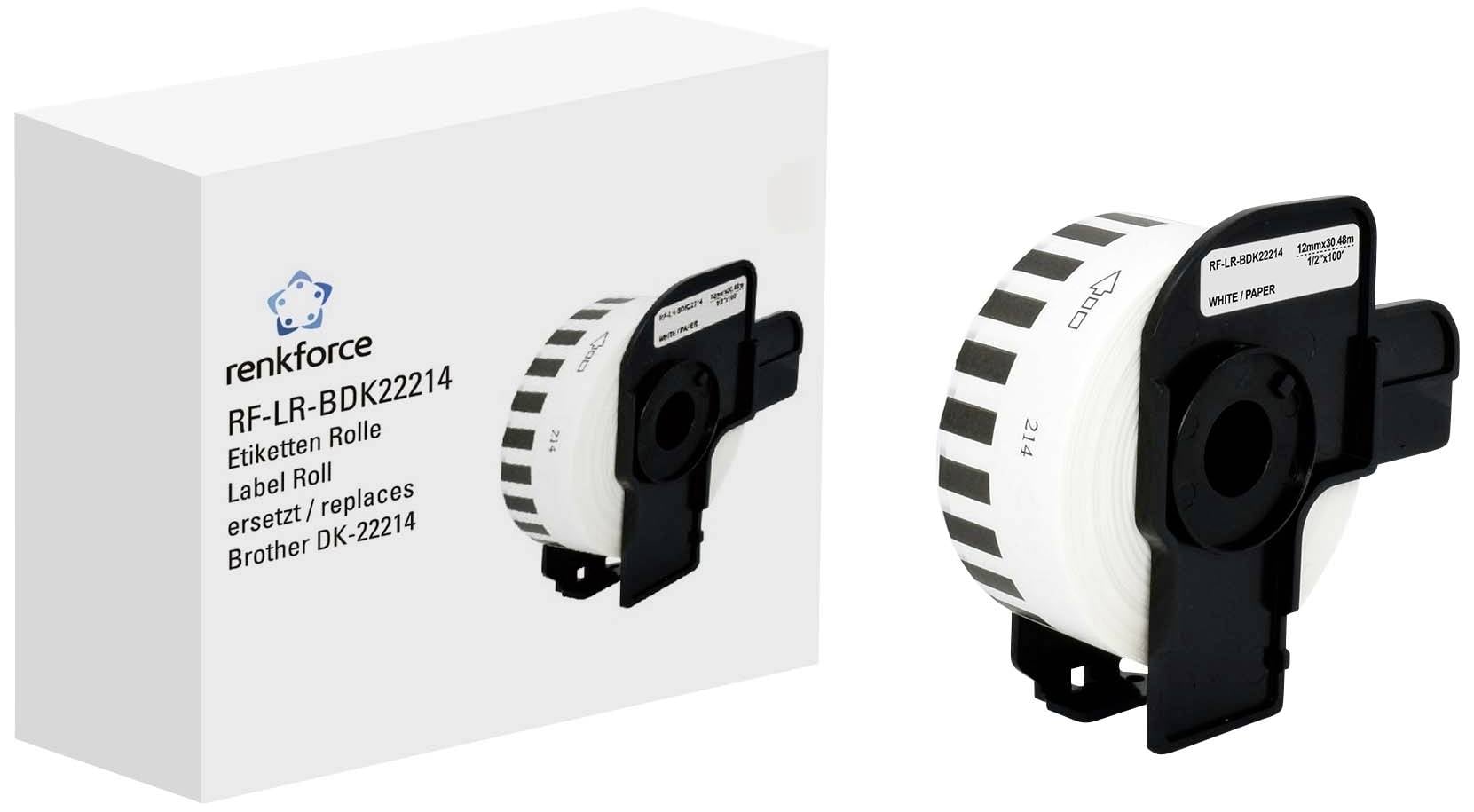 Renkforce Etikett szalag Kompatibilis helyettesíti Brother DK-22214 12 mm x 30.48 m Papír Fehér 30.48 m Általános Univer